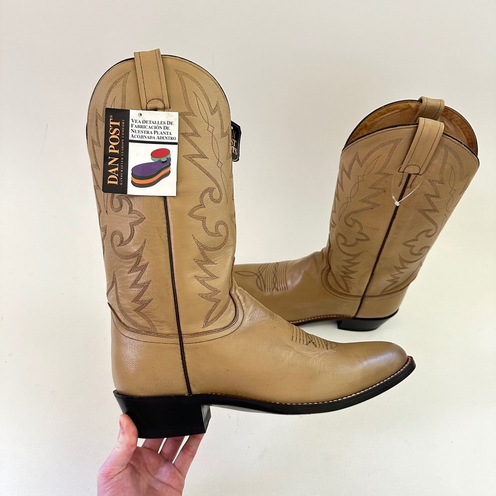 Dan Post Tan Leather Cowboy Boots Mens Size 9.5 D Western Rodeo Embroidered